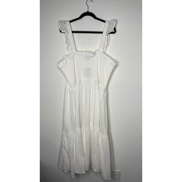 Eloquii NWT White Smocked Bodice Ruffle Midi Dress 26/28 - Picture 3 of 8